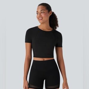 Halara Round Neck Short Sleeve Contrast Mesh Cropped Yoga Sports Top large